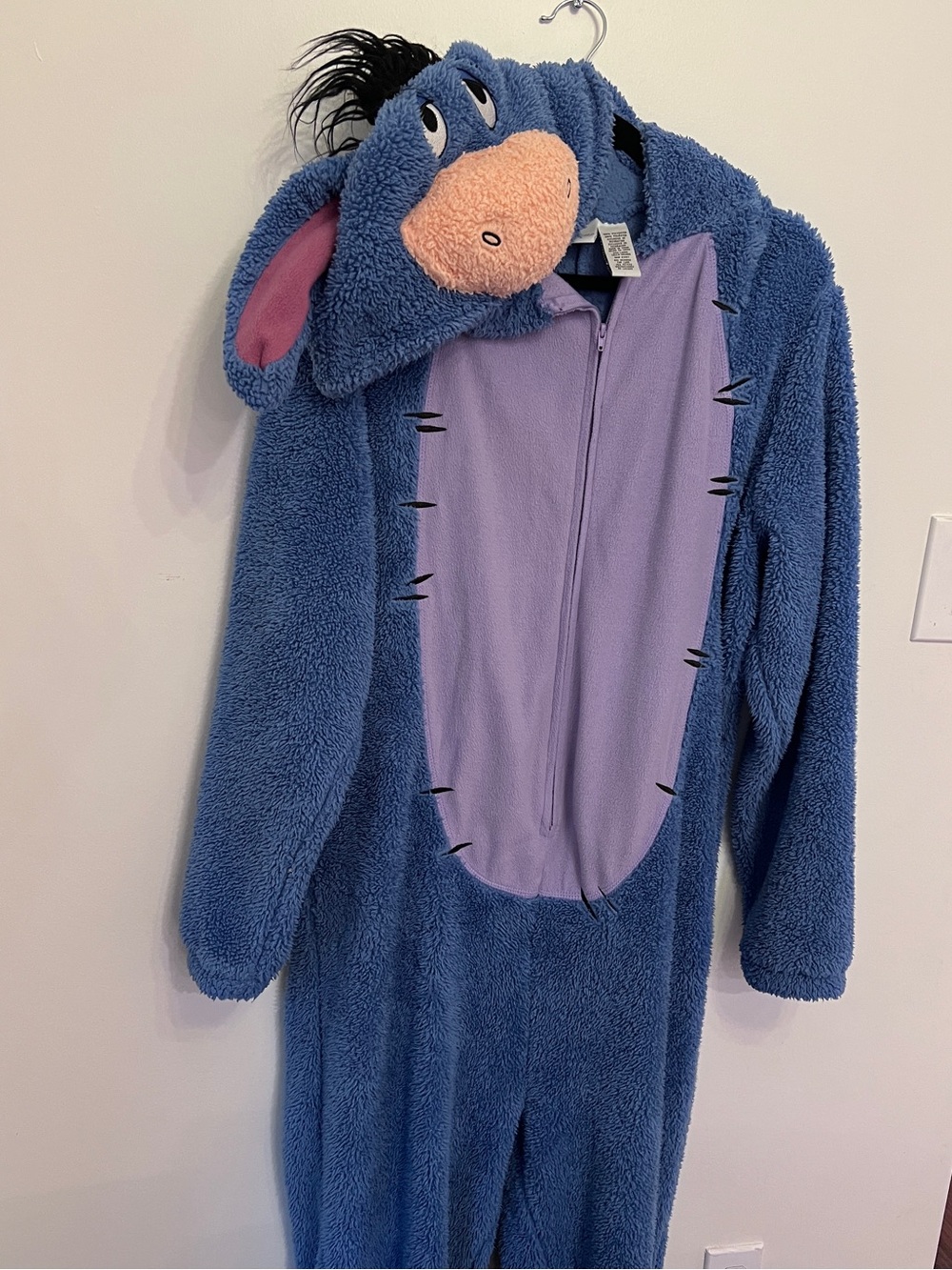 Disney Adult Eeyore Plush Fleece Hooded Onesie Jumpsuit Pajamas - Large